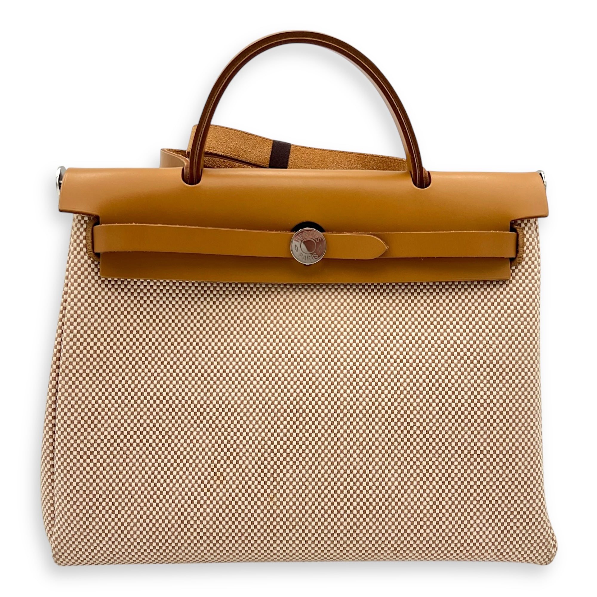 Hermès Herbag 31 Vache Hunter Natural / Sable / Écru Shoulder Bag in Canvas, Palladium hardware_9