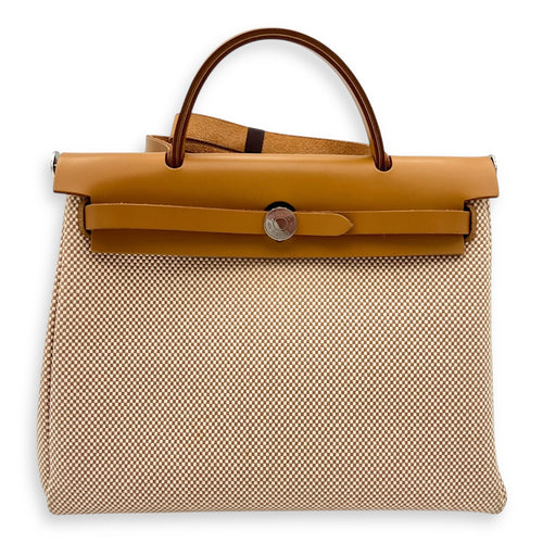Hermès Herbag 31 Vache Hunter Natural / Sable / Écru Shoulder Bag in Canvas, Palladium hardware_9