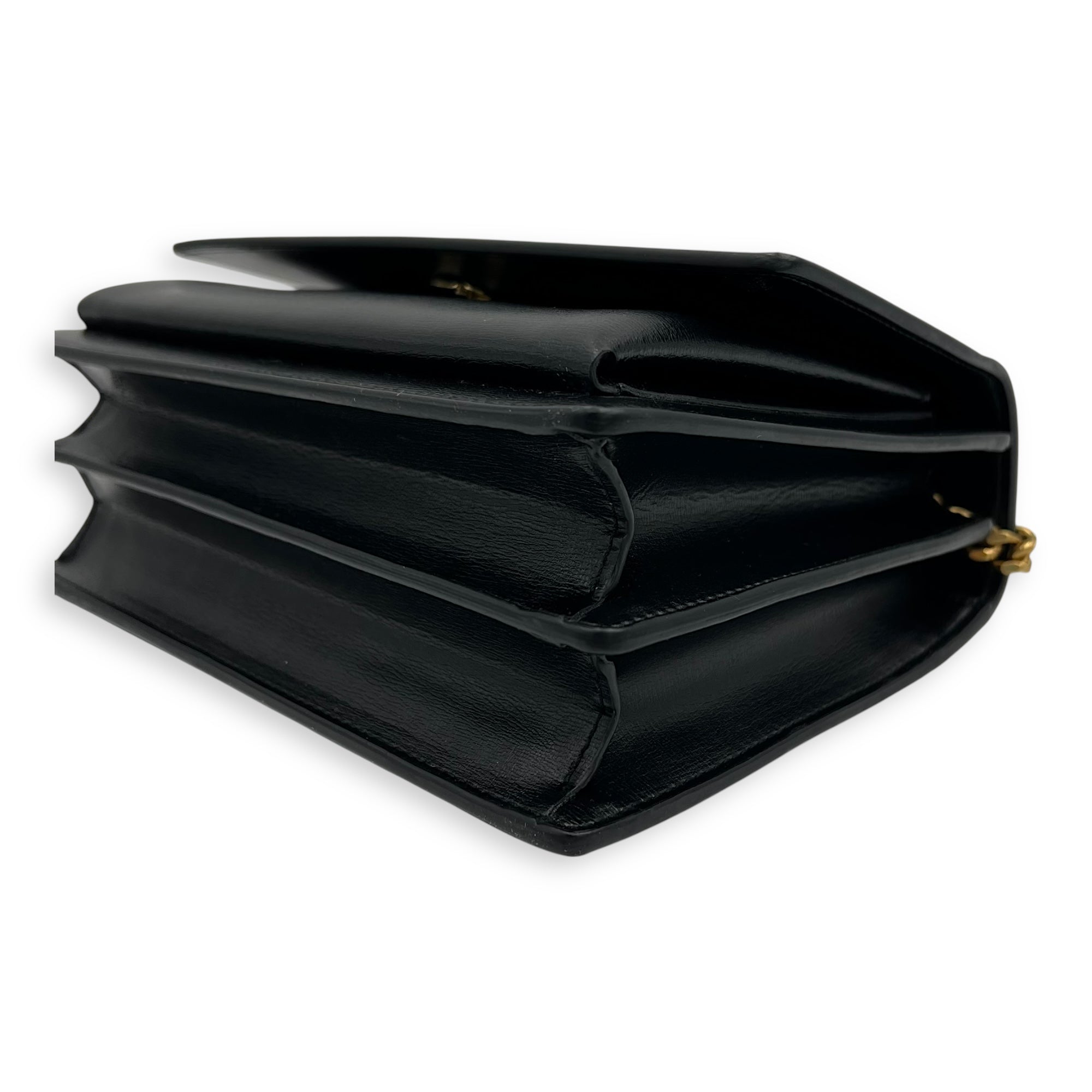 Saint Laurent Sunset Shoulder Bag Black in Calfskin, Gold hardware_9