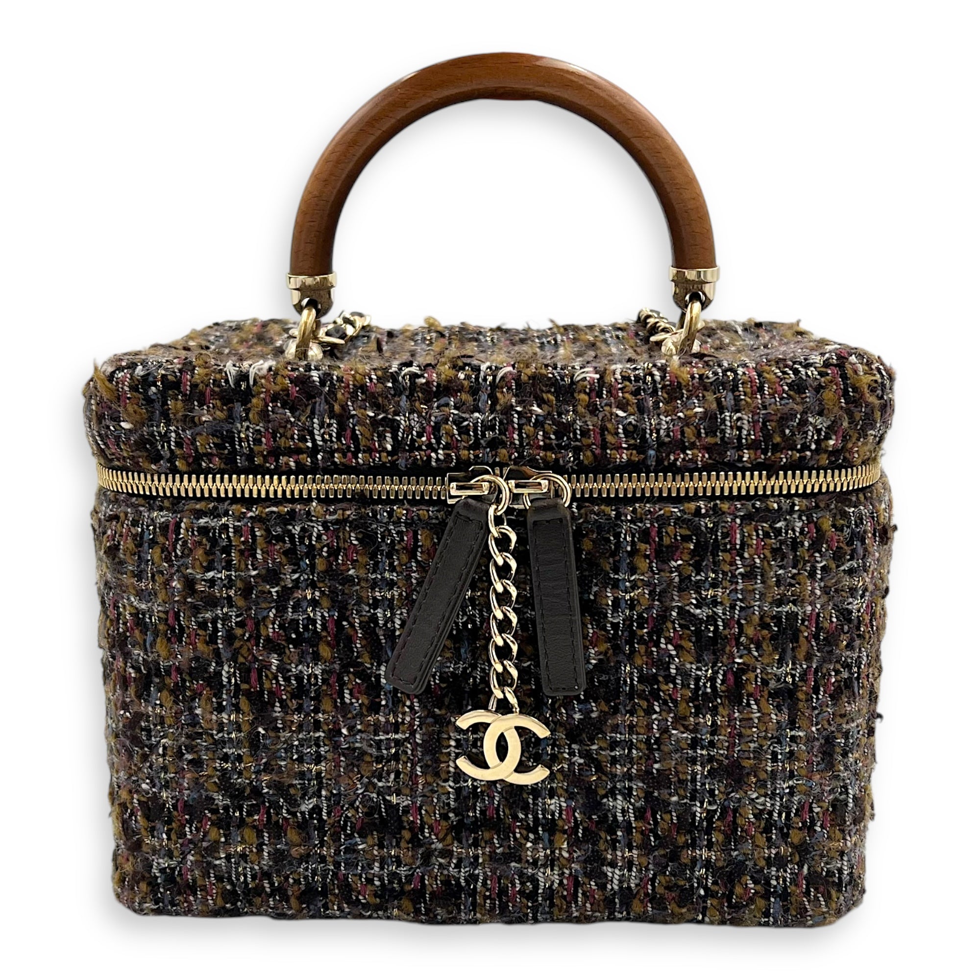 Chanel Vanity Case Wood Multi-colour Top Handle Bag in Tweed, Gold hardware_1