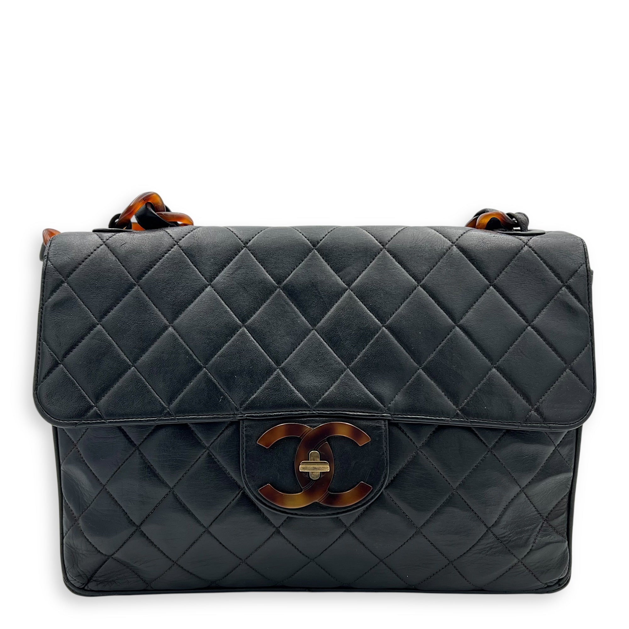 Chanel CC Quilted Tortoise Shell Shoulder Bag Black in Lambskin, tortoise shell hardware_1