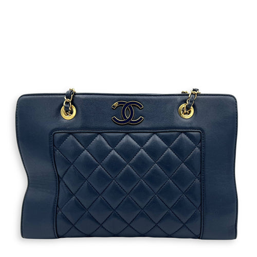 Chanel CC Shoulder Bag Blue in Calfskin, Gold hardware_1