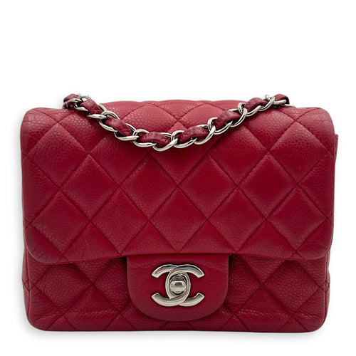 Chanel CC Mini Square Shoulder Bag Red in Caviar Leather, Silver hardware_1