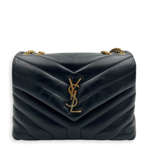 Saint Laurent Loulou Small Black Shoulder Bag in Calfskin, Gold hardware_1