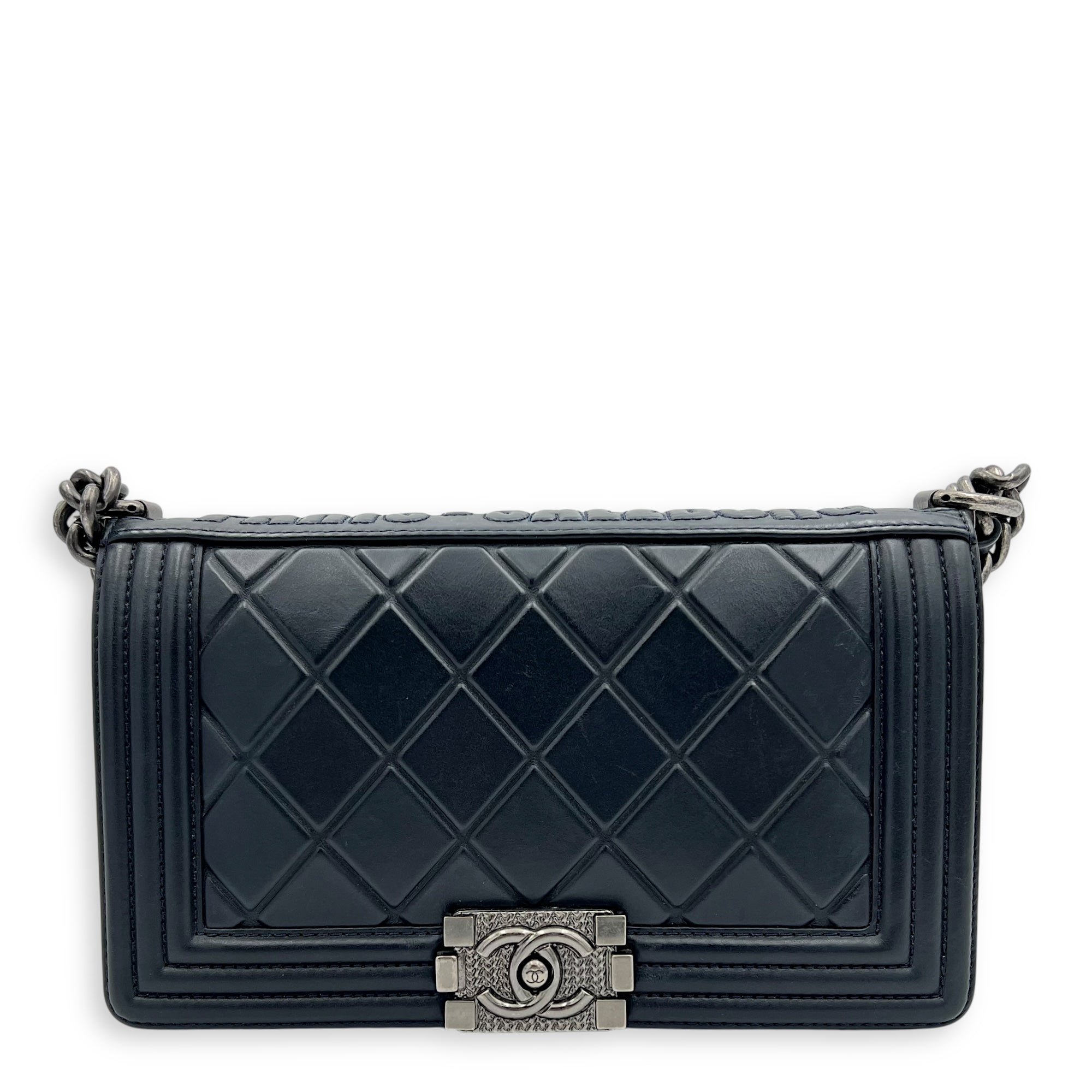 Chanel Boy Medium Blue Shoulder Bag in Lambskin, Ruthenium hardware_1