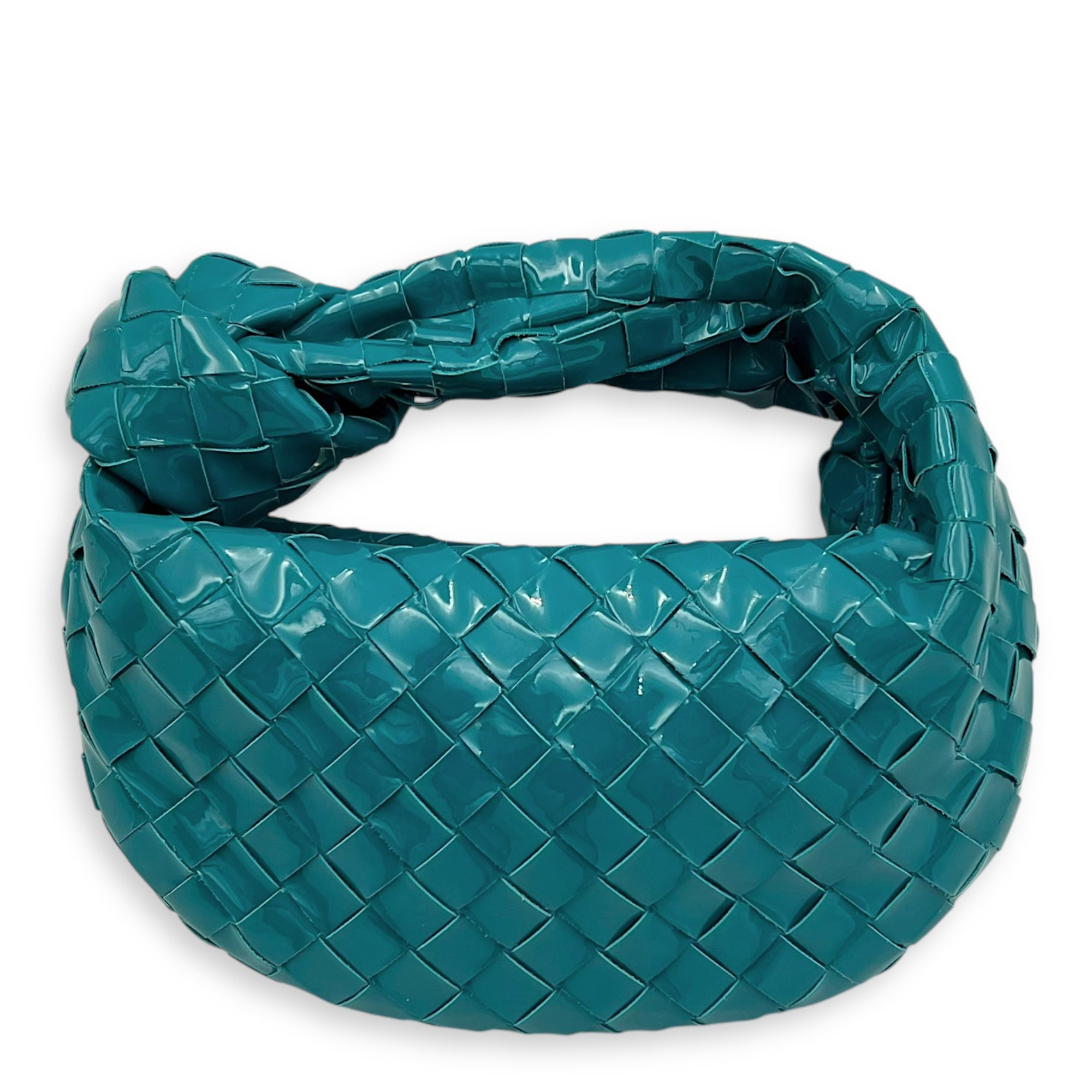 Bottega Veneta Jodie Top Handle Bag Blue in Patent Leather, Silver hardware_1