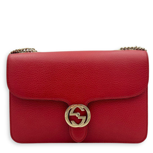 Gucci Interlocking G Shoulder Bag Red in Calfskin, Gold hardware_1