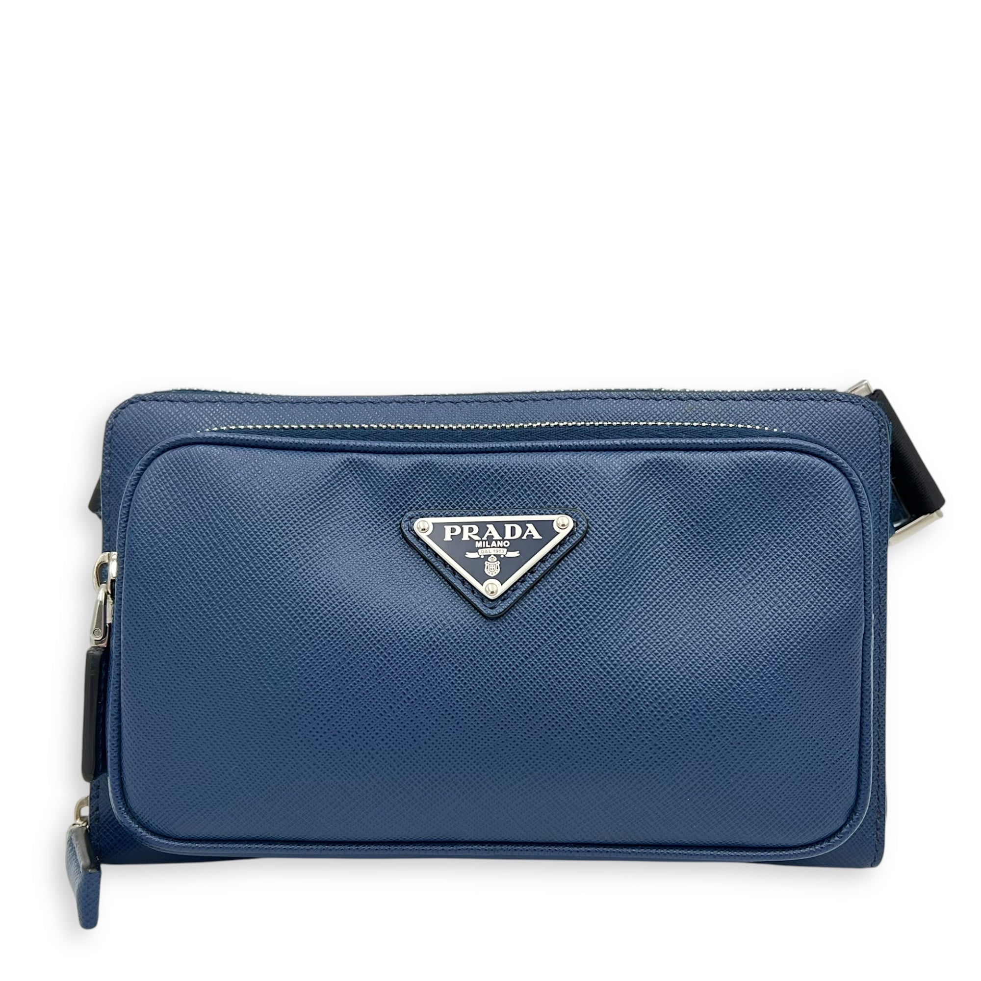 Prada Logo Belt Bag Blue in Saffiano Leather, Silver hardware_1