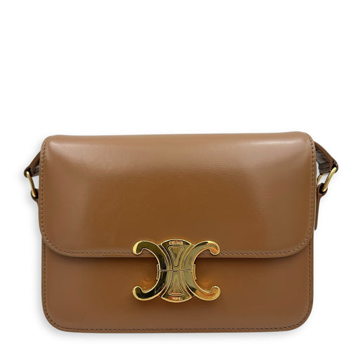 Celine Triomphe Shoulder Bag Brown in Calfskin, Gold hardware_1