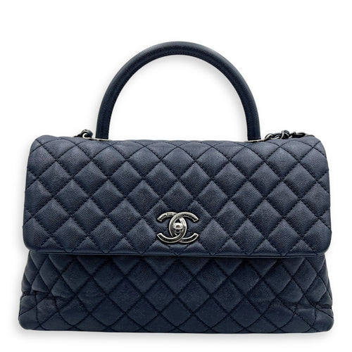 Chanel Coco Handle Quilted Top Handle Bag Blue in Caviar Leather, Silver hardware_1