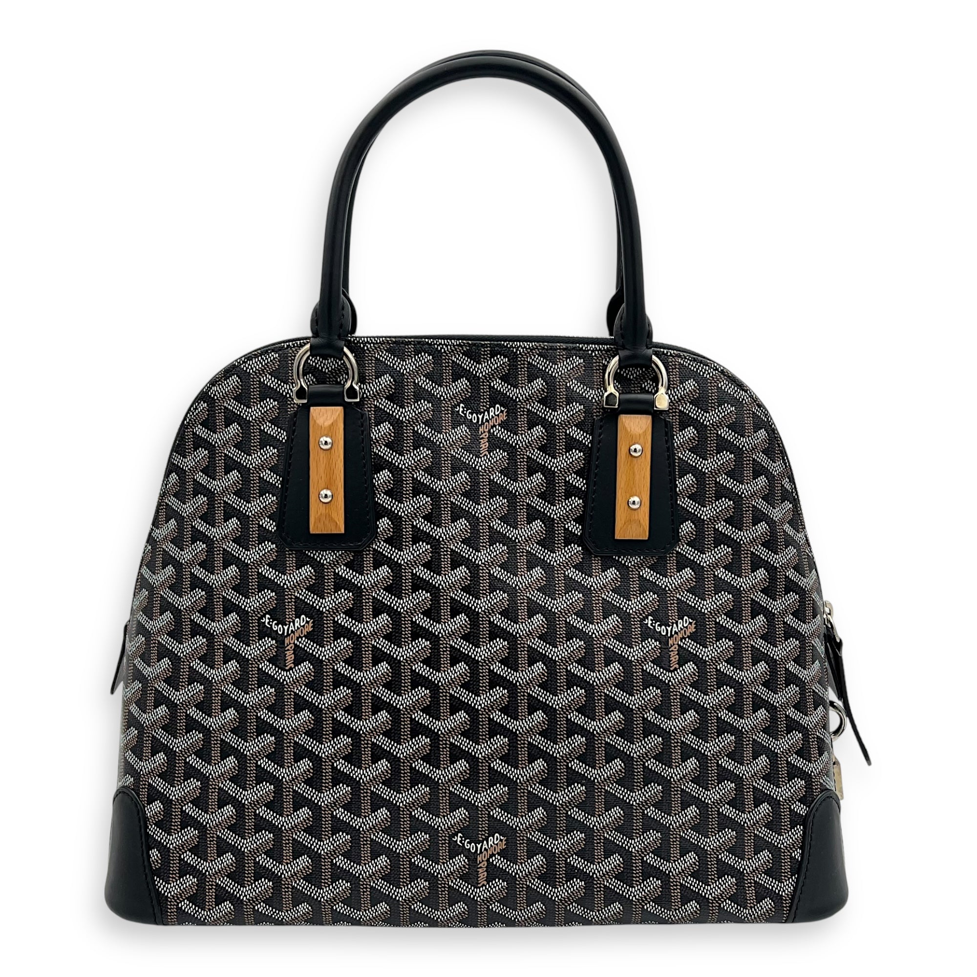 Goyard Vendome Top Handle Bag Black in Coated Canvas, Silver hardware_1
