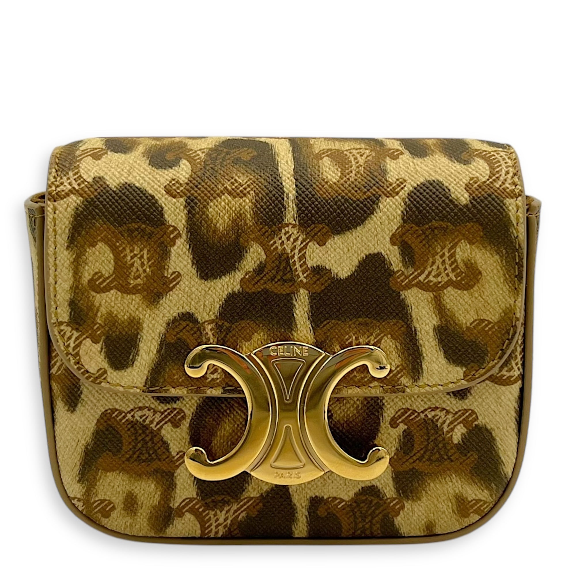 Celine Claude Mini Brown Crossbody Bag in Coated Canvas, Gold