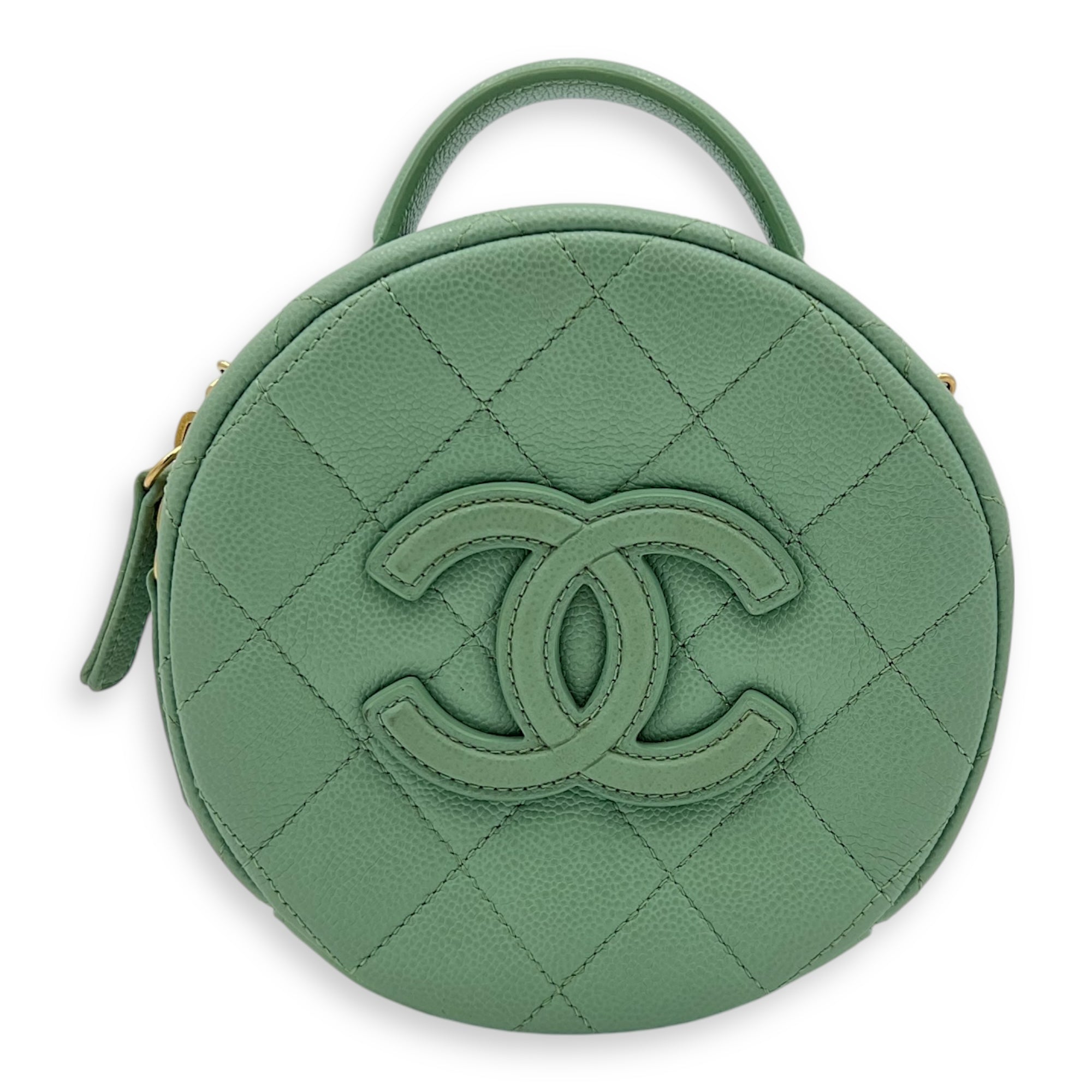 Chanel CC Top Handle Bag Green in Caviar Leather, Gold hardware_11