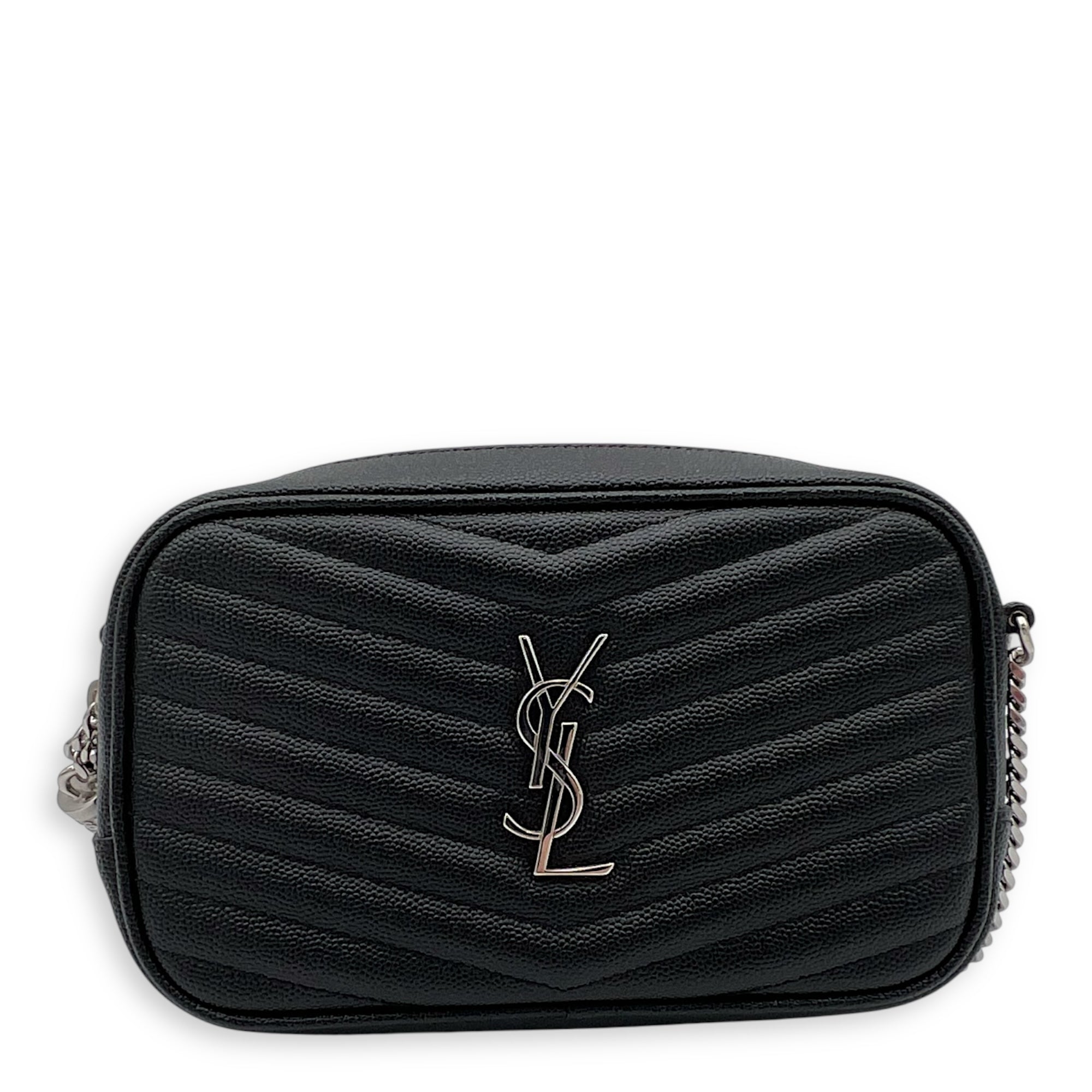 Saint Laurent Camera Crossbody Bag Black in Calfskin, Silver hardware_4