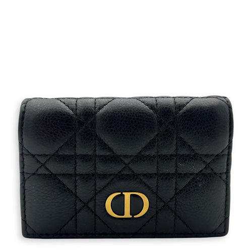 Dior Cannage Card Holder Black in Calfskin, Gold hardware_1
