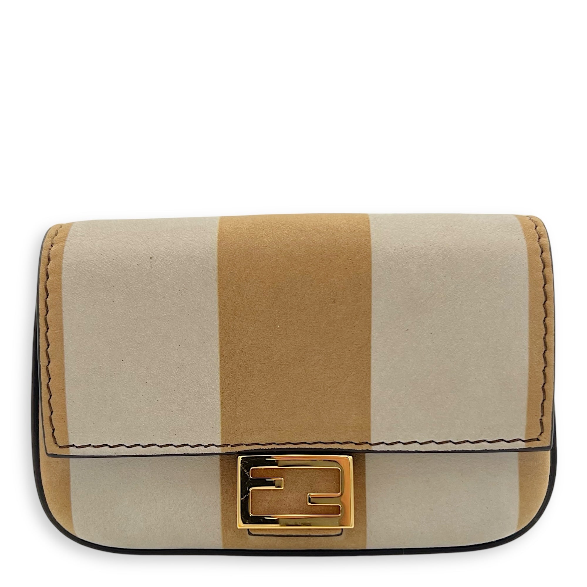 Fendi Baguette Nano Brown Crossbody Bag in Suede Leather, Gold hardware_1