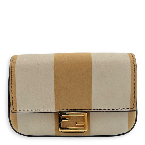 Fendi Baguette Nano Brown Crossbody Bag in Suede Leather, Gold hardware_1