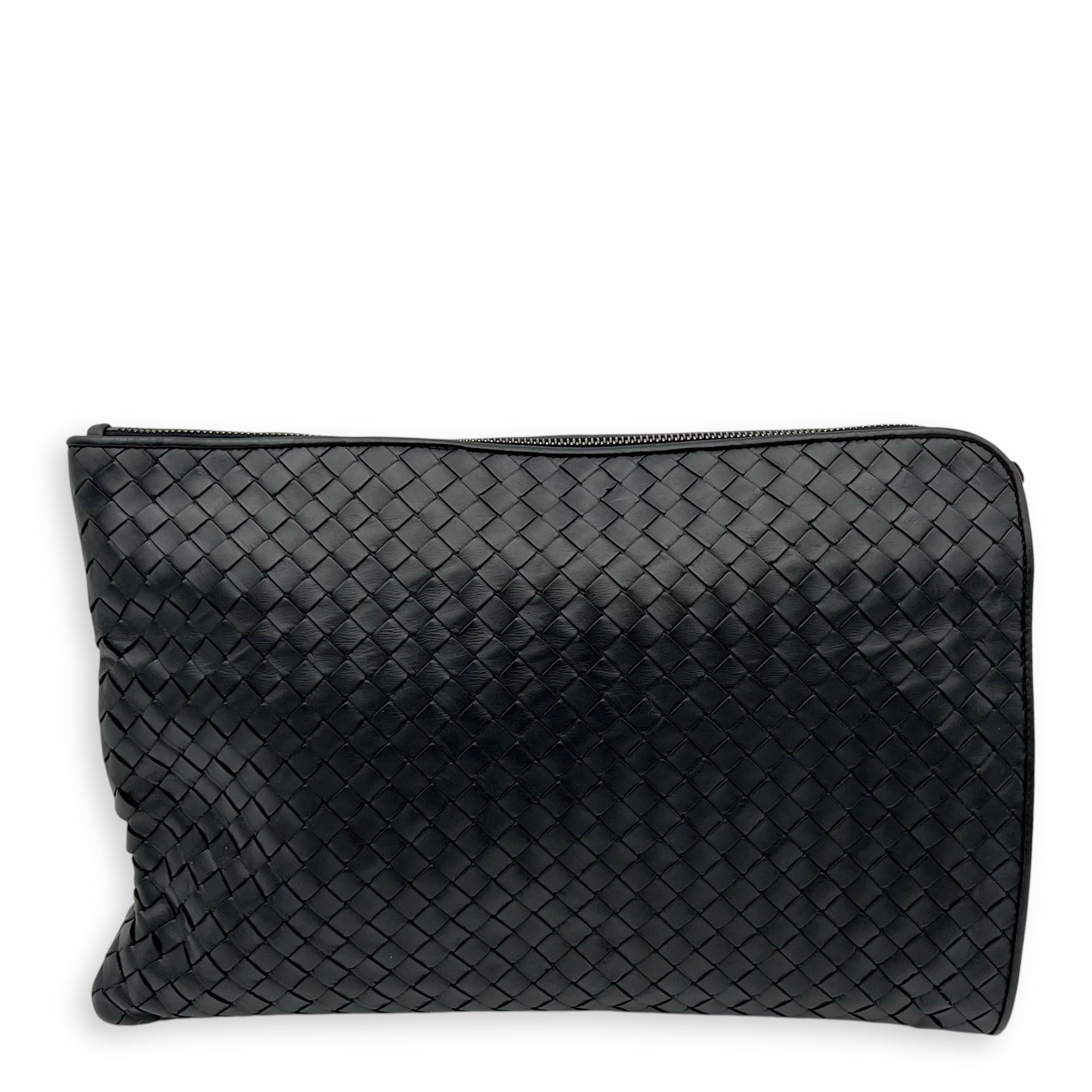 Bottega Veneta Intrecciato Pouch Black in Lambskin, Silver hardware_1