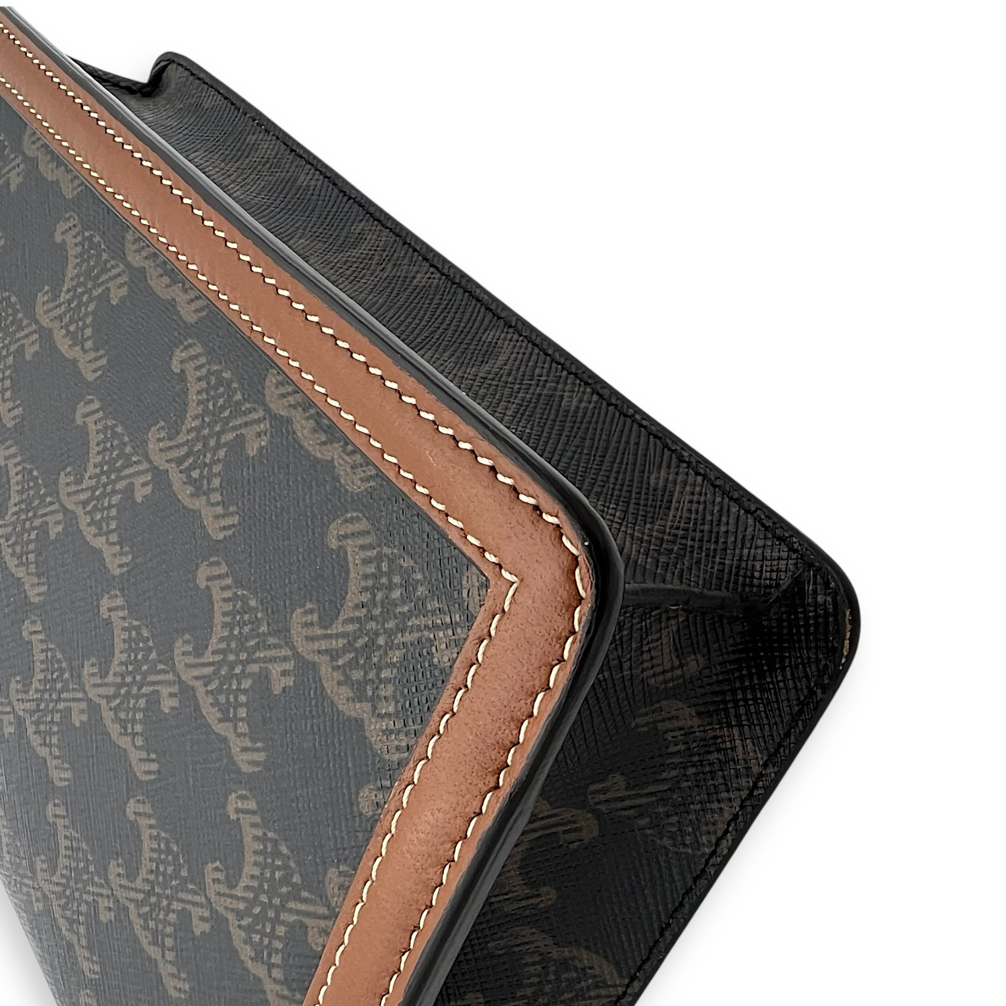 Celine Triomphe Wallet On Chain Brown in Coated Canvas, Gold hardware_11