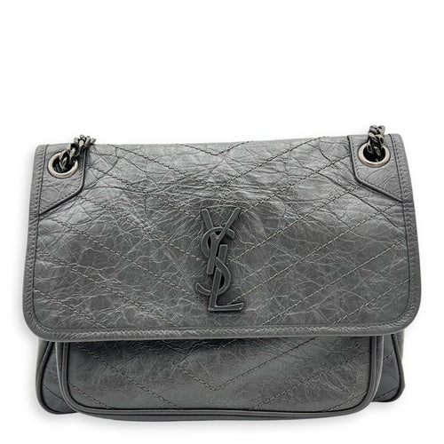 Saint Laurent Niki Shoulder Bag Grey in Calfskin, Ruthenium hardware_1