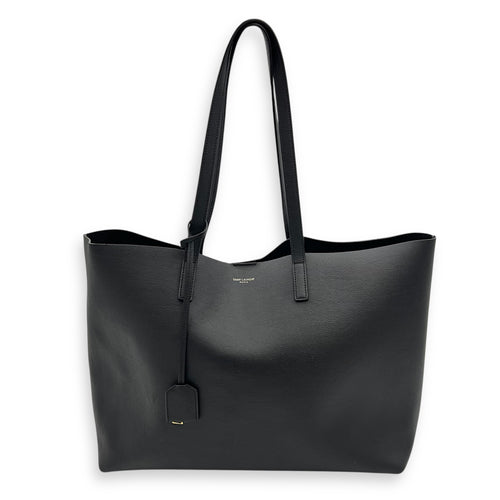 Saint Laurent Logo Tote Bag Black in Calfskin, Gold hardware_1
