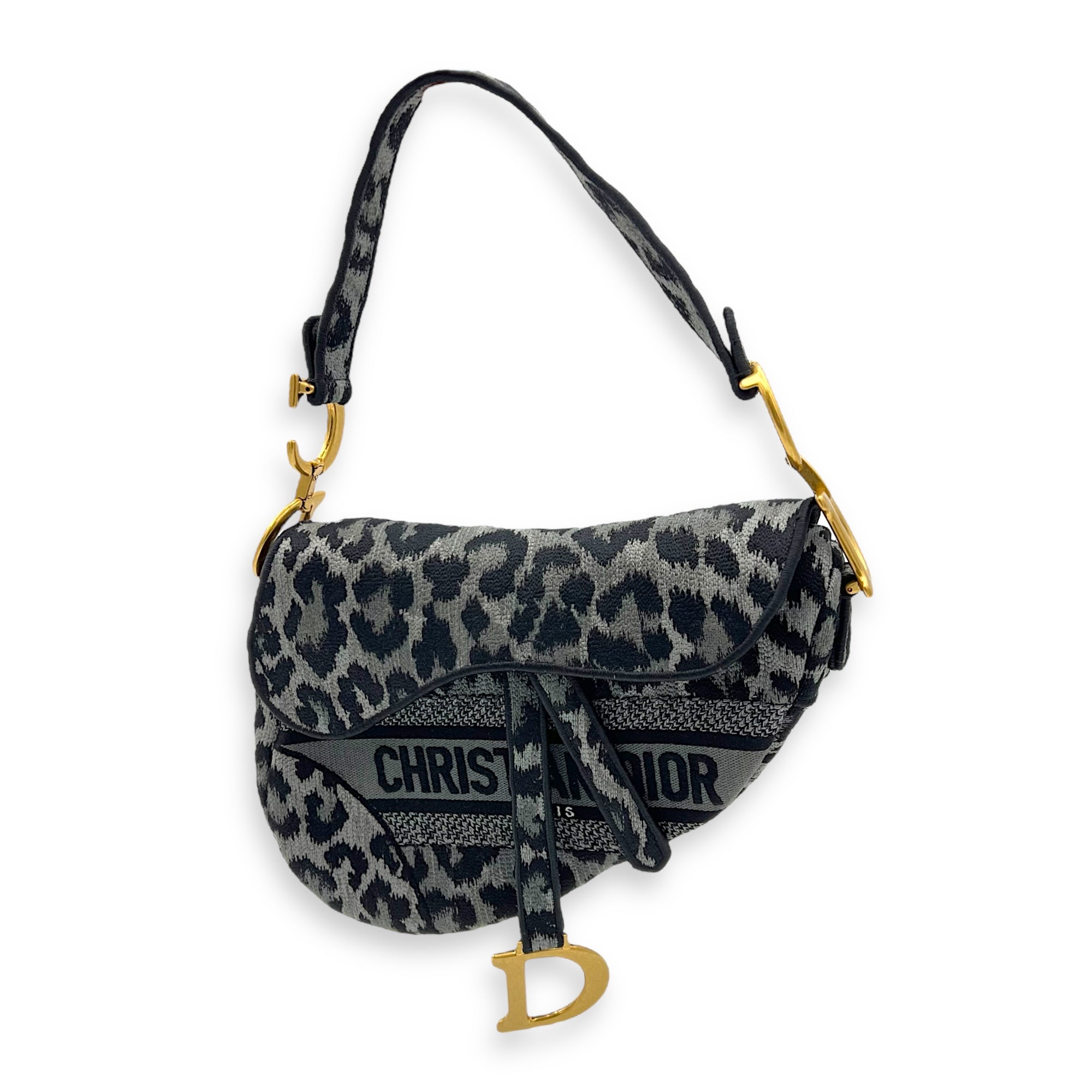 Dior Saddle Grey Shoulder Bag in Jacquard, Gold hardware_1
