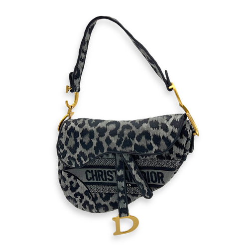 Dior Saddle Grey Shoulder Bag in Jacquard, Gold hardware_1