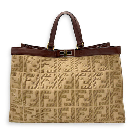 Fendi Peekaboo Brown Top Handle Bag in Canvas, Gold hardware_1
