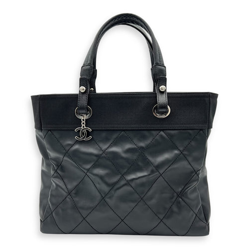 Chanel Paris Biarritz Tote Bag Black in Coated Canvas, Silver hardware_1