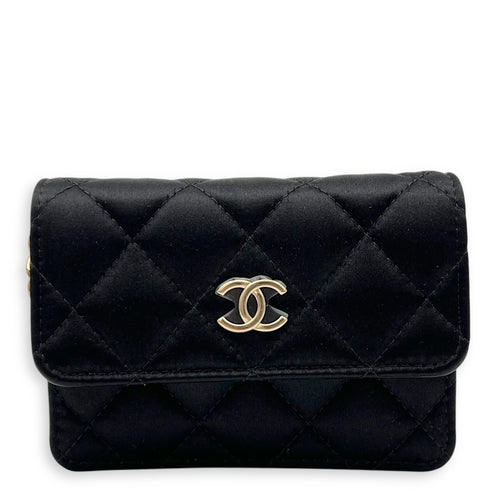 Chanel VIP Gift CC Wallet On Chain Black in Satin, Gold hardware_1