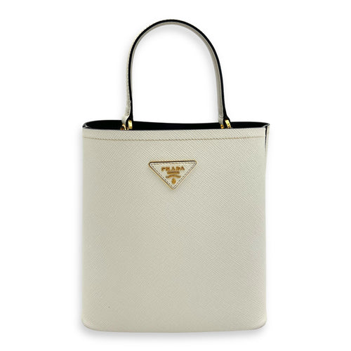 Prada Panier Bucket Bag White in Saffiano Leather, Gold hardware_1
