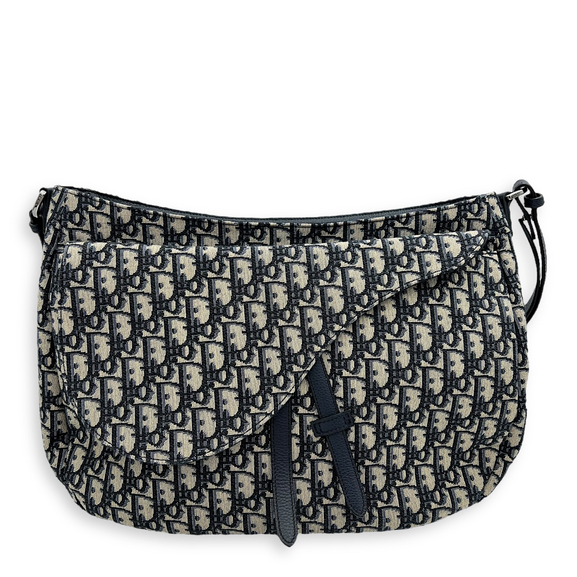 Dior Soft Saddle Hobo Blue Shoulder Bag in Jacquard, Silver hardware_1