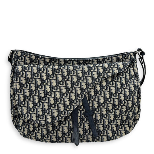 Dior Soft Saddle Hobo Blue Shoulder Bag in Jacquard, Silver hardware_1