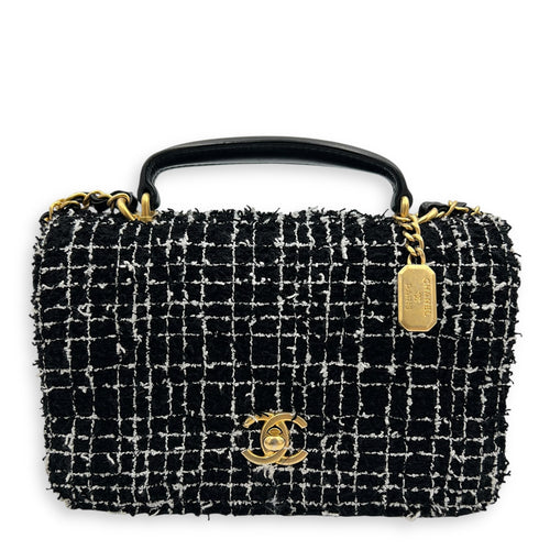 Chanel CC Black Top Handle Bag in Tweed, Gold hardware_1