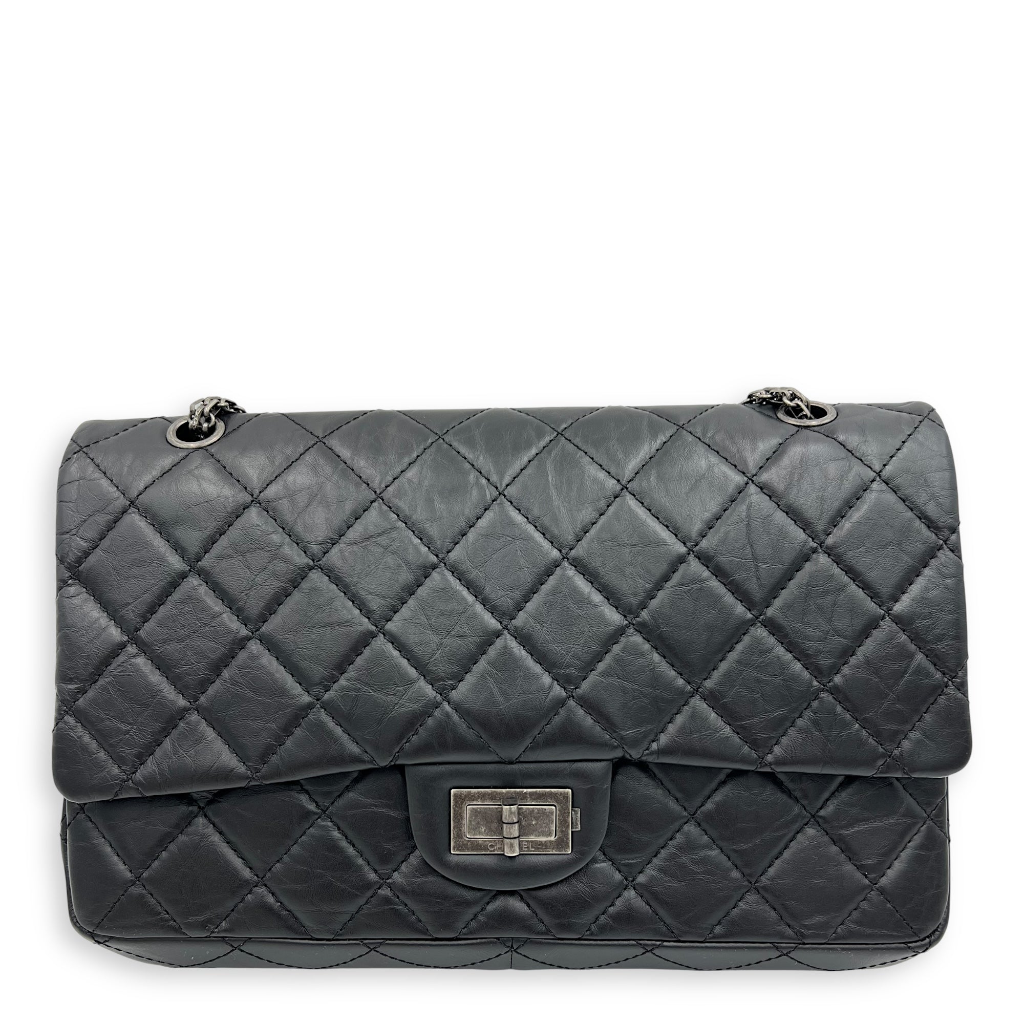 Chanel 2.55 Shoulder Bag Black in Calfskin, Ruthenium hardware_1