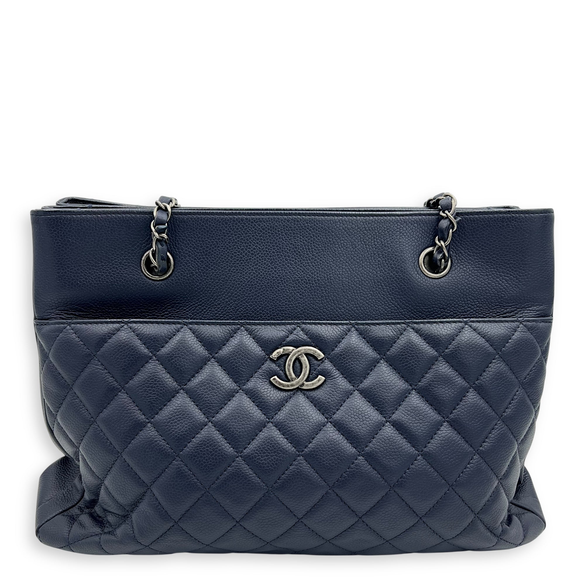 Chanel CC Tote Bag Blue in Caviar Leather, Ruthenium hardware_1