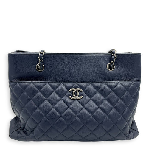 Chanel CC Tote Bag Blue in Caviar Leather, Ruthenium hardware_1