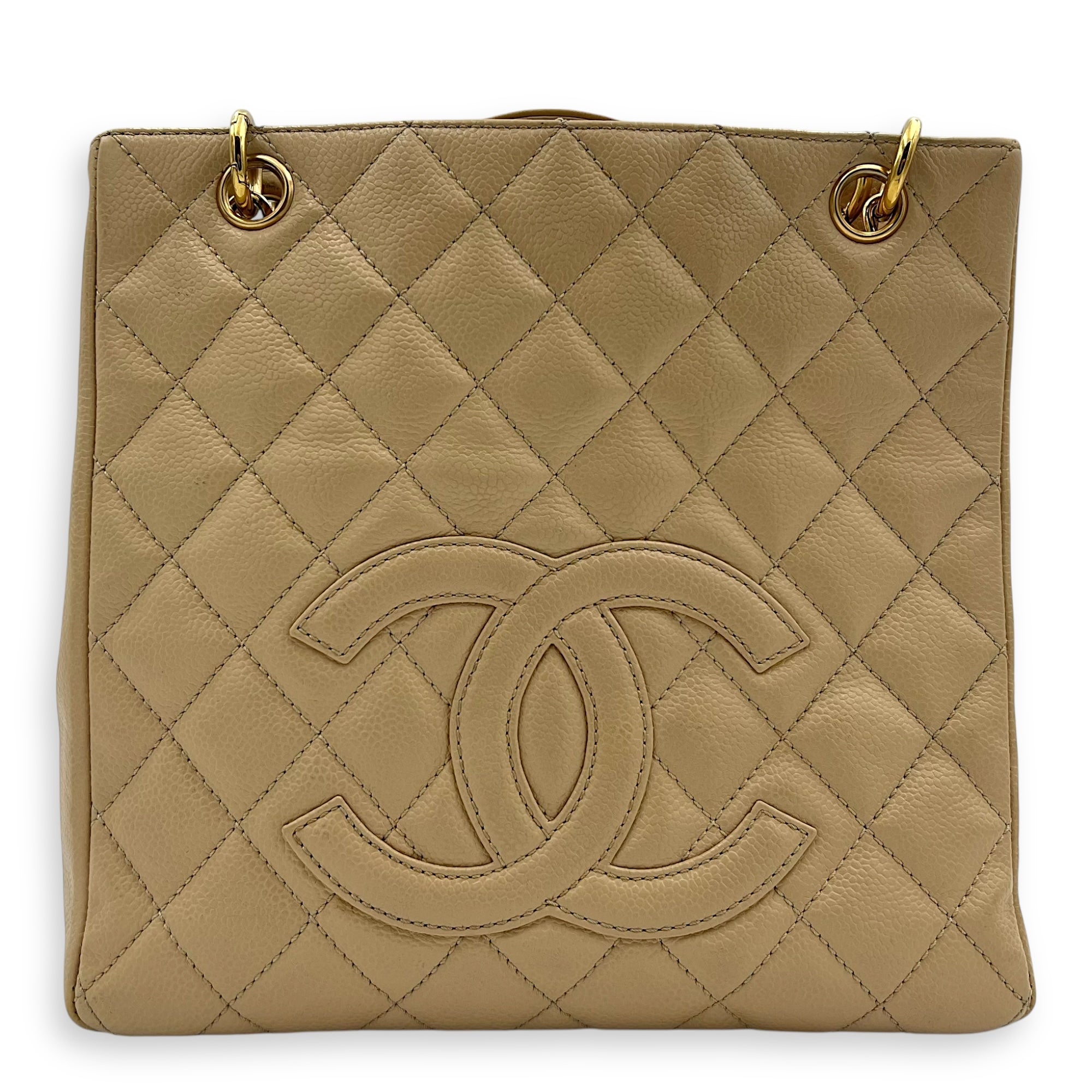 Chanel PST Tote Bag Beige in Caviar Leather, Gold hardware_1