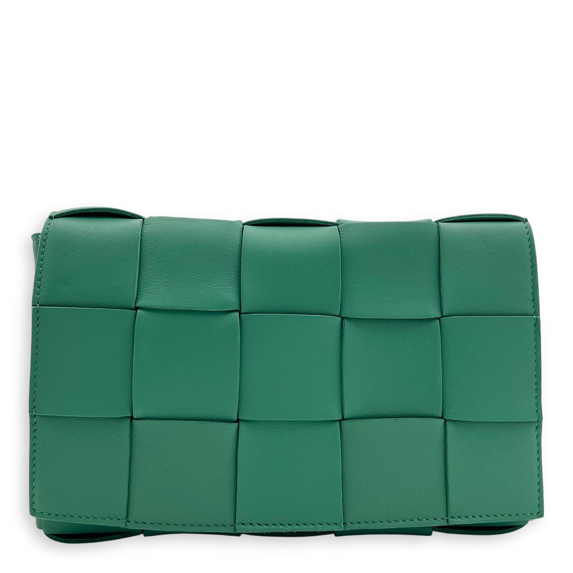 Bottega Veneta Cassette Crossbody Bag Green in Calfskin, Gold hardware_1