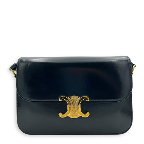 Celine Triomphe Classique Black Shoulder Bag in Calfskin, Gold hardware_1