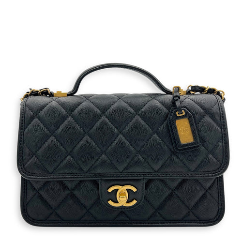 Chanel CC Quilted Top Handle Bag Black in Calfskin, Gold hardware_1