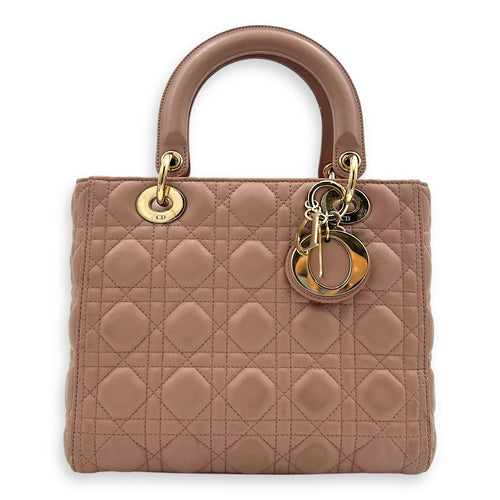 Dior Lady Dior Top Handle Bag Medium Pink in Lambskin, Gold hardware_1