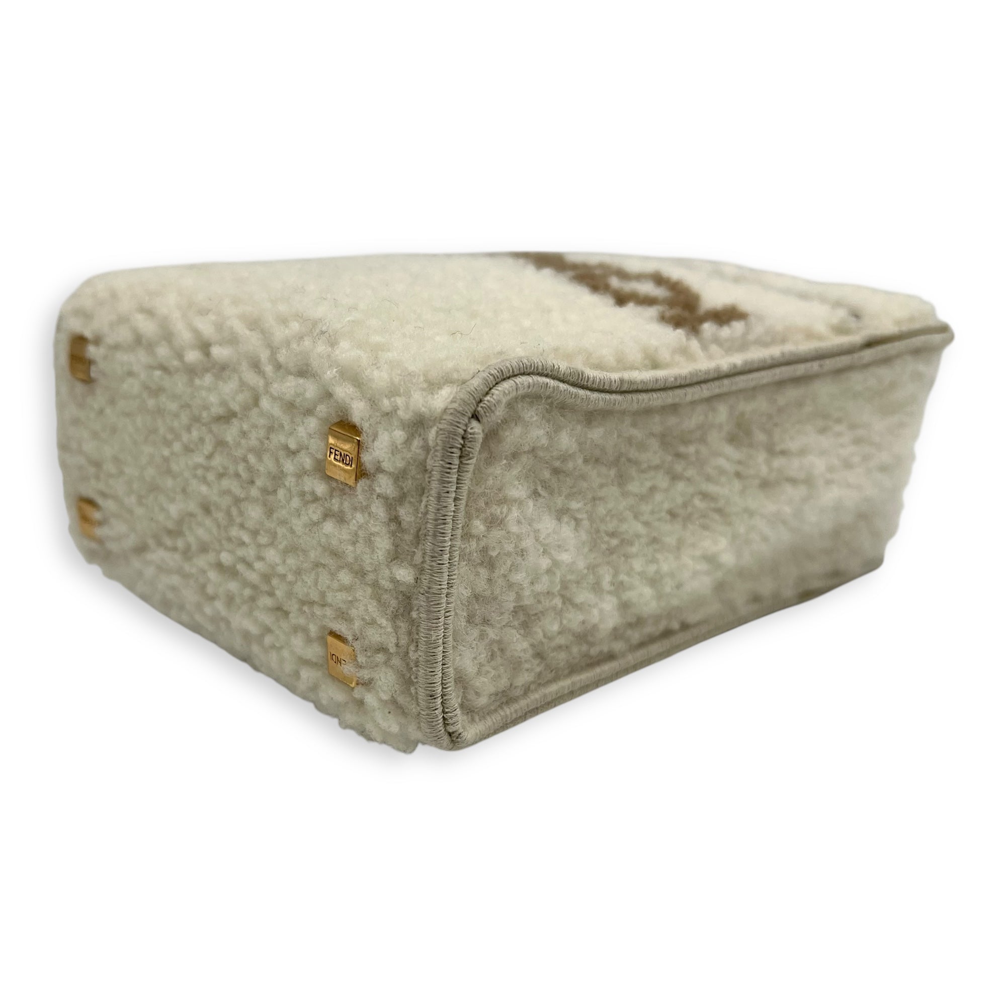 Fendi Sunshine Shoulder Bag White in Faux Fur, Gold hardware_8