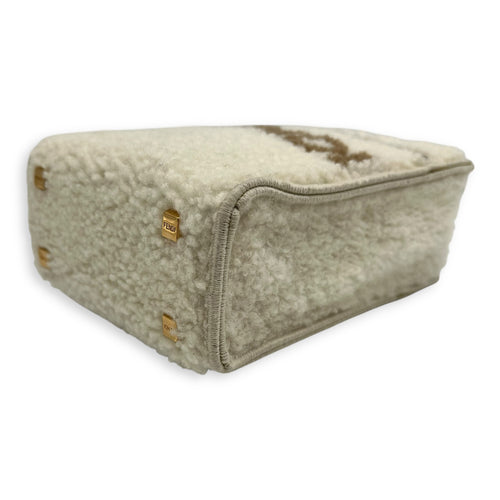 Fendi Sunshine Shoulder Bag White in Faux Fur, Gold hardware_8