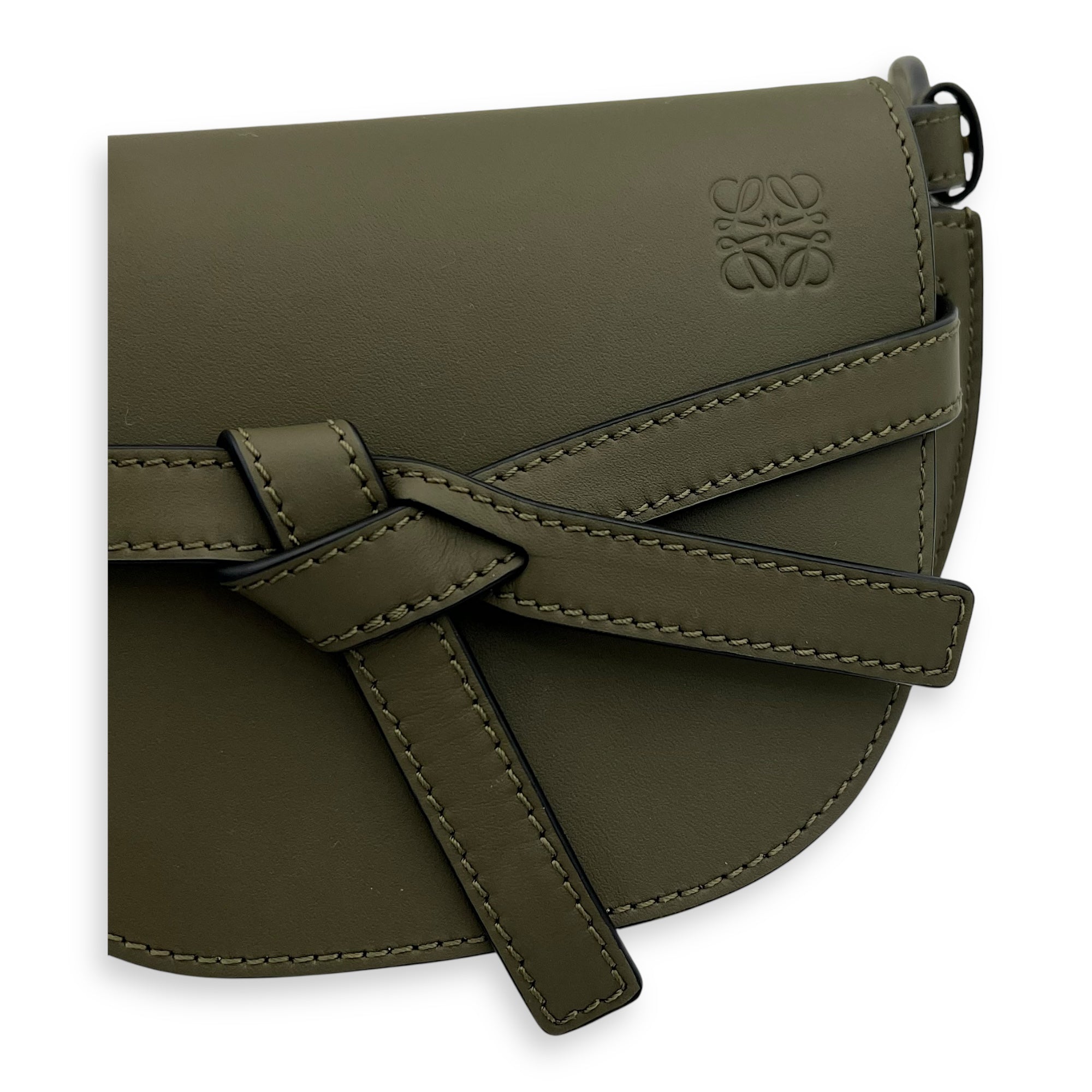 Loewe Gate Dual Mini Green Crossbody Bag in Calfskin, Gold hardware_9