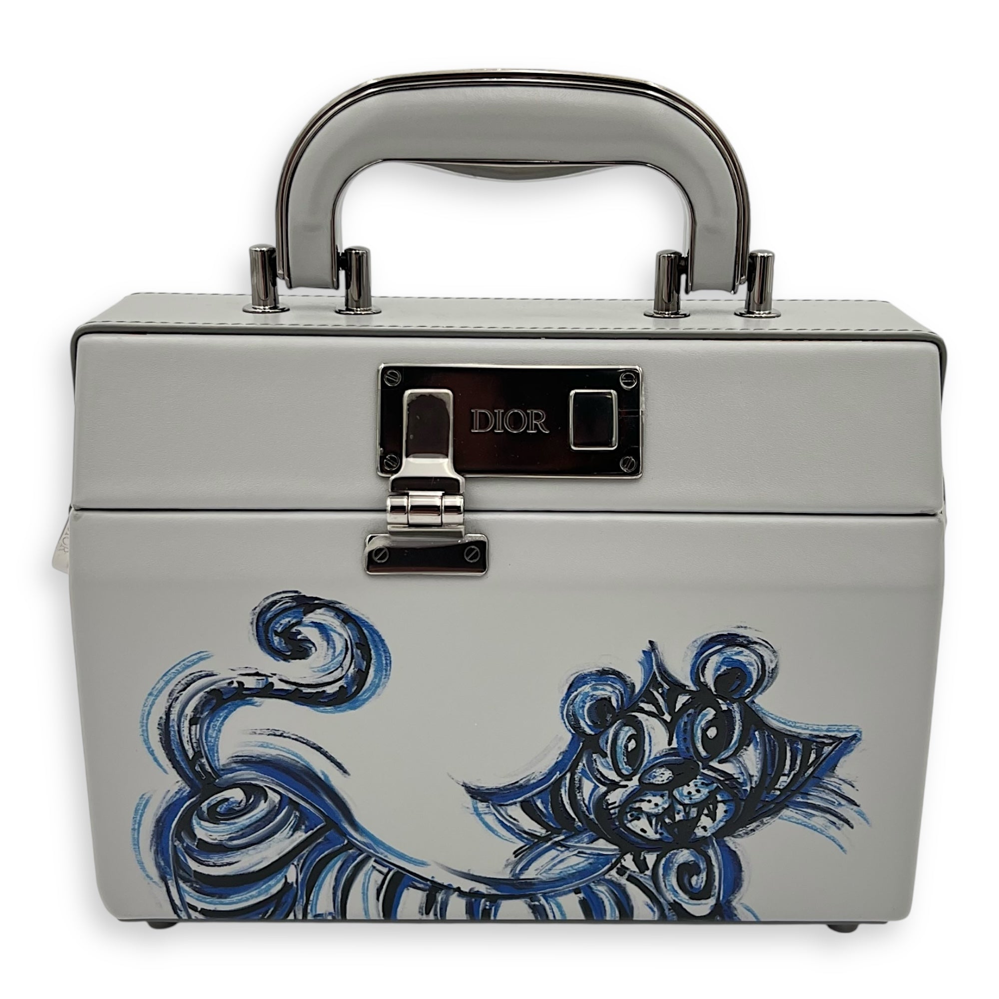 Dior Kenny Scharf Vanity Top Handle Bag Grey in Calfskin, Silver hardware_14