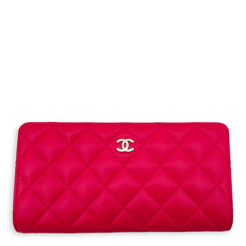 Chanel Classic Wallet Red in Lambskin, Gold hardware_8