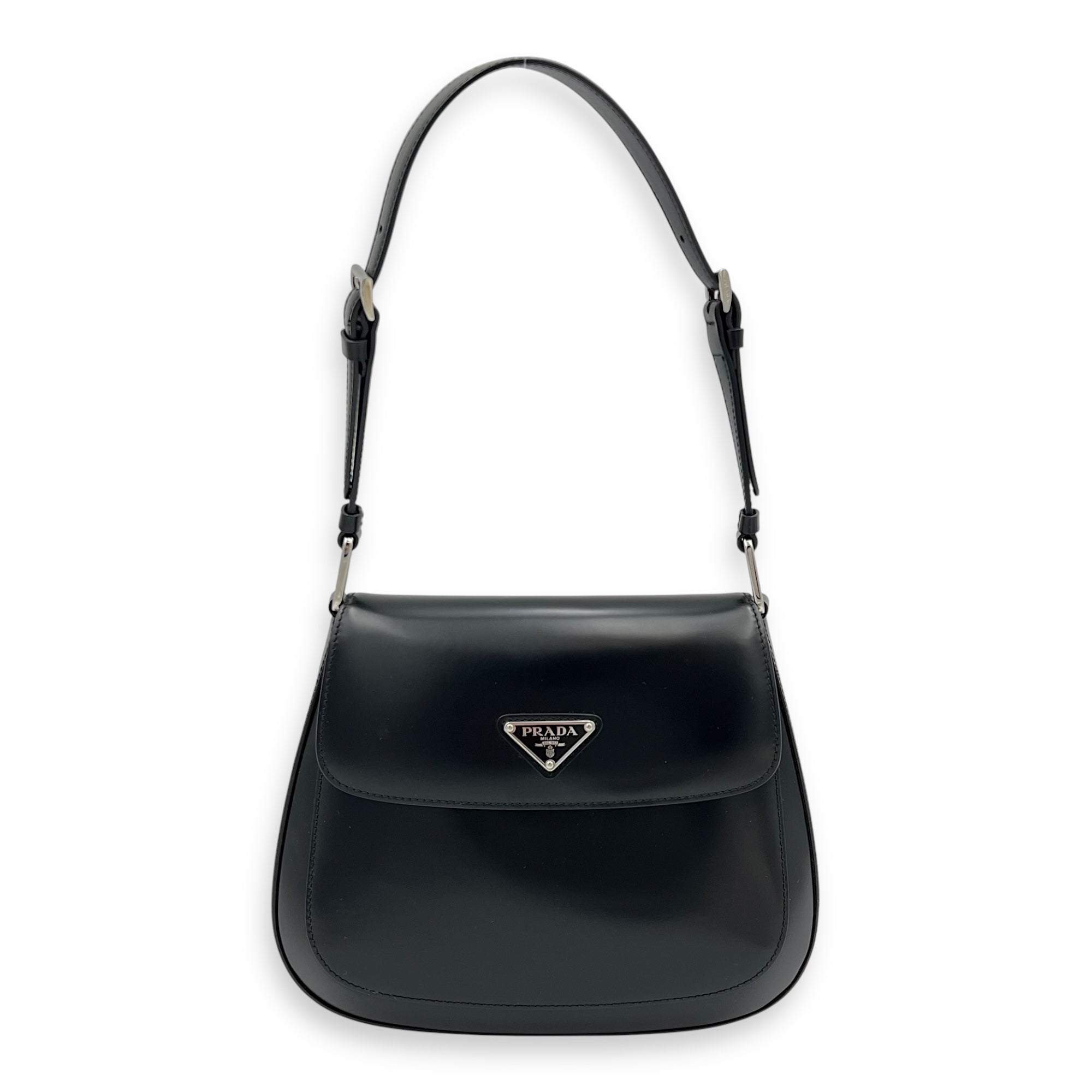 Prada Cleo Shoulder Bag Black in Calfskin, Silver hardware_10