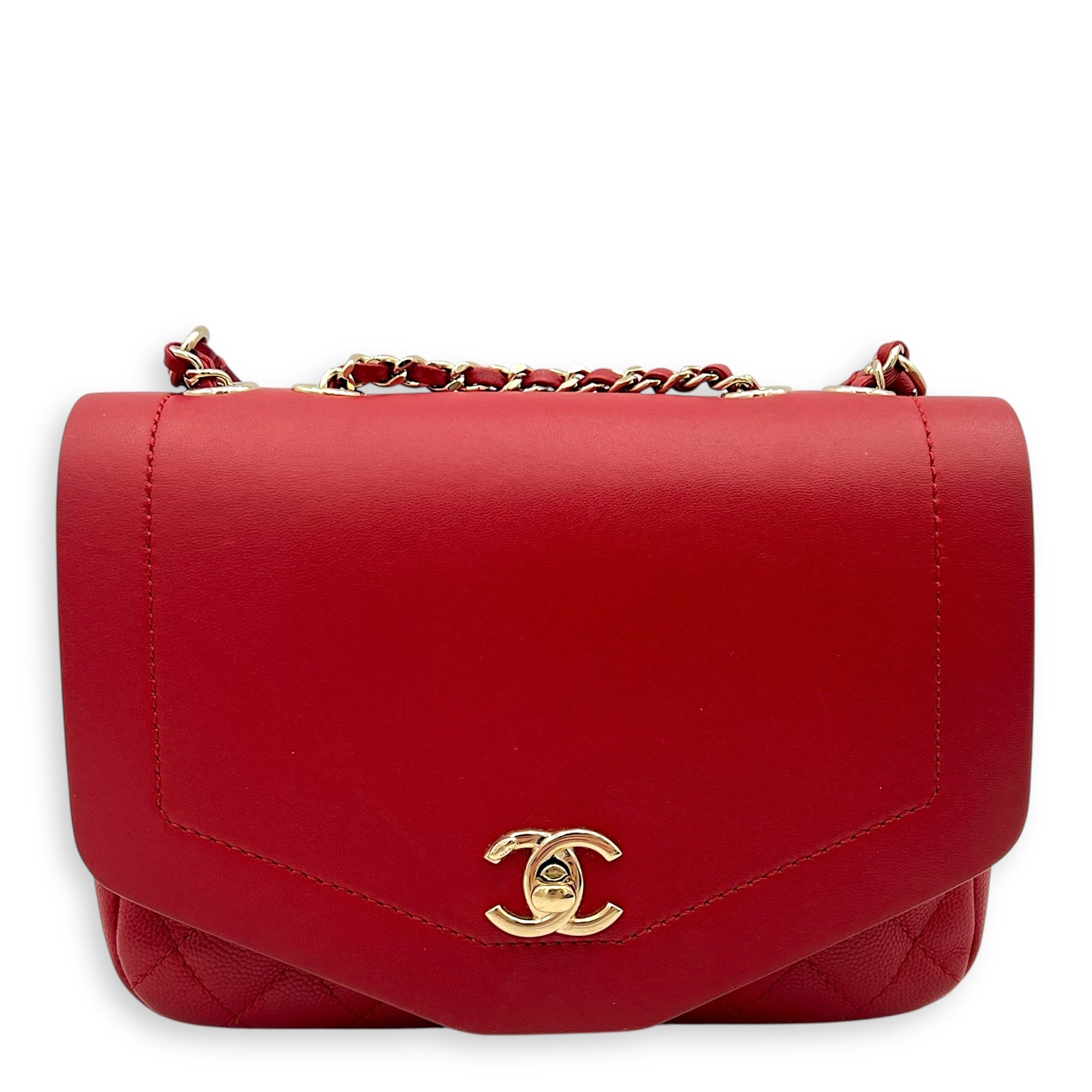 Chanel CC Flap Shoulder Bag Red in Calfskin, Gold hardware_10