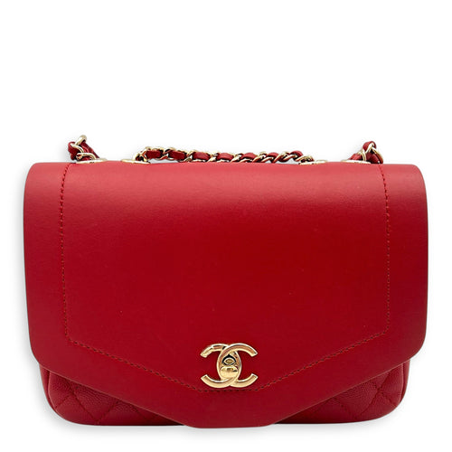 Chanel CC Flap Shoulder Bag Red in Calfskin, Gold hardware_10
